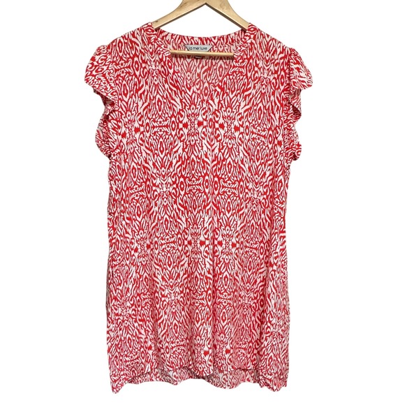 La Mer Luxe Coral Resort Print Dress Ruffle Sleeve Casual Summer Womens XL Beach - Picture 1 of 10